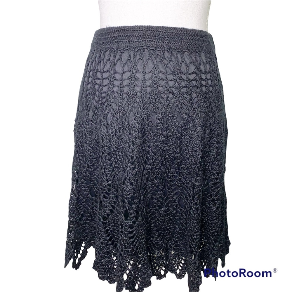 Cache Wool Blend Crochet Overlay Black Skirt Size Small